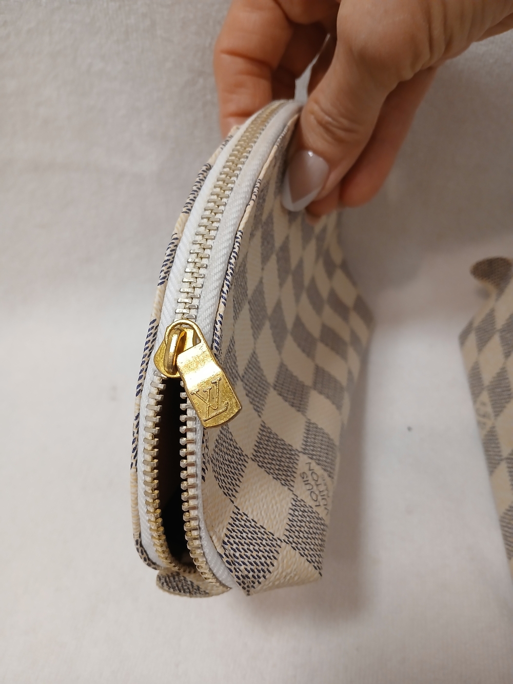 Cream and Gray Checkered Zip Cosmetic Pouch Duo - Picture 6 of 10